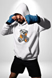 Ateşli Teddy Kadın Erkek  Beyaz Kapüşonlu Sweatshirt Hoodie