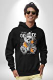 Ateşli Teddy Kadın Erkek  Siyah Kapüşonlu Sweatshirt Hoodie
