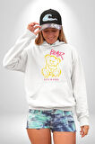 Daha Fazla Dayanamıyorum Teddy Kadın Erkek  Beyaz Kapüşonlu Sweatshirt Hoodie