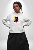 Dışarı Çık Ve Oynayalım Teddy Kadın Erkek  Beyaz Kapüşonlu Sweatshirt Hoodie