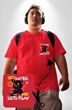 Dışarı Çık Ve Oynayalım Teddy Kırmızı Büyük Beden Kadın Basic Minimal Baskılı Tişört