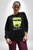 Sık Sık Mutlu Gülmek Teddy Bear Kadın Erkek Siyah Sweatshirt 