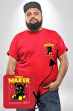 Baş Belası Teddy Kırmızı Büyük Beden Kadın Basic Minimal Baskılı Tişört
