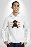 Yalnız Kadın Erkek  Beyaz Kapüşonlu Sweatshirt Hoodie