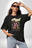 Bugün Değil Pamuklu Bisiklet Yaka Kadın Erkek Oversize Boyfriend Dijital Baskılı Siyah T-shirt