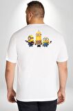 Minion Büyük Beden Beyaz Tişört Kadın Erkek Ünisex Sırt Baskılı