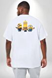 Minion Büyük Beden Beyaz Tişört Kadın Erkek Ünisex Sırt Baskılı