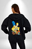 The Simpsons  Kadın Erkek Siyah Kapüşonlu Fermuarlı Baskılı Hırka Sweatshirt