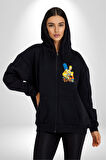 The Simpsons  Kadın Erkek Siyah Kapüşonlu Fermuarlı Baskılı Hırka Sweatshirt