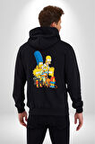 The Simpsons  Kadın Erkek Siyah Kapüşonlu Fermuarlı Baskılı Hırka Sweatshirt