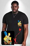 The Simpsons  Siyah Büyük Beden Kadın Basic Minimal Baskılı Tişört
