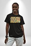 The Simpsons Karakterleri Pamuklu Bisiklet Yaka Kadın Erkek Oversize Boyfriend Dijital Baskılı Siyah T-shirt