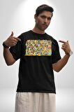 The Simpsons Karakterleri Pamuklu Bisiklet Yaka Kadın Erkek Oversize Boyfriend Dijital Baskılı Siyah T-shirt