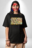 The Simpsons Karakterleri Pamuklu Bisiklet Yaka Kadın Erkek Oversize Boyfriend Dijital Baskılı Siyah T-shirt