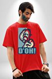 The Simpsons  Pamuklu Bisiklet Yaka Kadın Erkek Oversize Boyfriend Dijital Baskılı Kırmızı T-shirt
