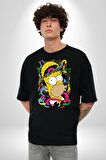 The Simpsons  Pamuklu Bisiklet Yaka Kadın Erkek Oversize Boyfriend Dijital Baskılı Siyah T-shirt