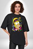 The Simpsons  Pamuklu Bisiklet Yaka Kadın Erkek Oversize Boyfriend Dijital Baskılı Siyah T-shirt