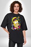 The Simpsons  Pamuklu Bisiklet Yaka Kadın Erkek Oversize Boyfriend Dijital Baskılı Siyah T-shirt