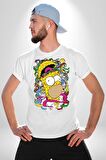The Simpsons  Kadın Erkek Unisex Beyaz Organik Baskılı T-Shirt Penye Yüksek Kalite
