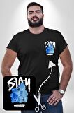 Birlikte Kal Siyah Büyük Beden Kadın Basic Minimal Baskılı Tişört