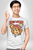 Beyin Yıkama Kadın Erkek Unisex Beyaz Organik Baskılı T-Shirt Penye Yüksek Kalite