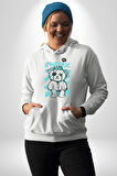 Histerik Kadın Erkek  Beyaz Kapüşonlu Sweatshirt Hoodie