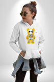 Mutlu Ol Kadın Erkek  Beyaz Kapüşonlu Sweatshirt Hoodie