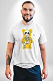 Mutlu Ol Kadın Erkek Unisex Beyaz Organik Baskılı T-Shirt Penye Yüksek Kalite