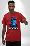Rocky Film Sersi Pamuklu Bisiklet Yaka Kadın Erkek Oversize Boyfriend Dijital Baskılı Kırmızı T-shirt