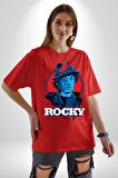 Rocky Film Sersi Pamuklu Bisiklet Yaka Kadın Erkek Oversize Boyfriend Dijital Baskılı Kırmızı T-shirt