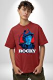 Rocky Film Sersi Pamuklu Bisiklet Yaka Kadın Erkek Oversize Boyfriend Dijital Baskılı Kırmızı T-shirt