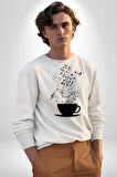 Kahve Müzik Nota Kadın Erkek Beyaz Sweatshirt 