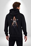 Motosiklet kadın Kadın Erkek Siyah Kapüşonlu Fermuarlı Baskılı Hırka Sweatshirt