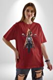 Motosiklet kadın Pamuklu Bisiklet Yaka Kadın Erkek Oversize Boyfriend Dijital Baskılı Kırmızı T-shirt