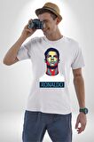 Ronaldo Kadın Erkek Unisex Beyaz Organik Baskılı T-Shirt Penye Yüksek Kalite