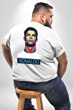 Ronaldo Büyük Beden Beyaz Tişört Kadın Erkek Ünisex Sırt Baskılı