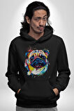 Sulu Boya Pug Köpek Kadın Erkek  Siyah Kapüşonlu Sweatshirt Hoodie