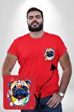 Sulu Boya Pug Köpek Kırmızı Büyük Beden Kadın Basic Minimal Baskılı Tişört