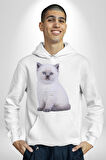 Beyaz Yavru Kedi Kadın Erkek  Beyaz Kapüşonlu Sweatshirt Hoodie