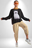 Siyah Yavru Kedi Kadın Erkek Siyah Sweatshirt 