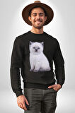 Siyah Yavru Kedi Kadın Erkek Siyah Sweatshirt 