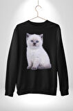 Siyah Yavru Kedi Kadın Erkek Siyah Sweatshirt 