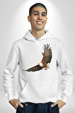 Kartal Özgürlük Kadın Erkek  Beyaz Kapüşonlu Sweatshirt Hoodie