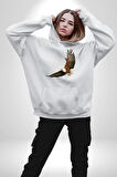 Kartal Özgürlük Kadın Erkek  Beyaz Kapüşonlu Sweatshirt Hoodie