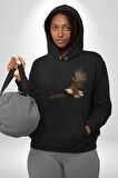 Kartal Özgürlük Kadın Erkek  Siyah Kapüşonlu Sweatshirt Hoodie