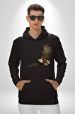 Kartal Özgürlük Kadın Erkek  Siyah Kapüşonlu Sweatshirt Hoodie