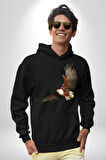 Kartal Özgürlük Kadın Erkek  Siyah Kapüşonlu Sweatshirt Hoodie