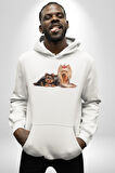 Yorkshire Teacup ve Anne Köpek Kadın Erkek  Beyaz Kapüşonlu Sweatshirt Hoodie
