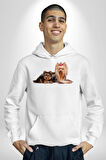 Yorkshire Teacup ve Anne Köpek Kadın Erkek  Beyaz Kapüşonlu Sweatshirt Hoodie