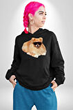 Pomernian Köpek Kadın Erkek  Siyah Kapüşonlu Sweatshirt Hoodie